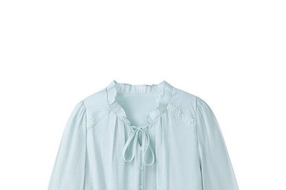 Plain V-Neck Blouse with Long Sleeves