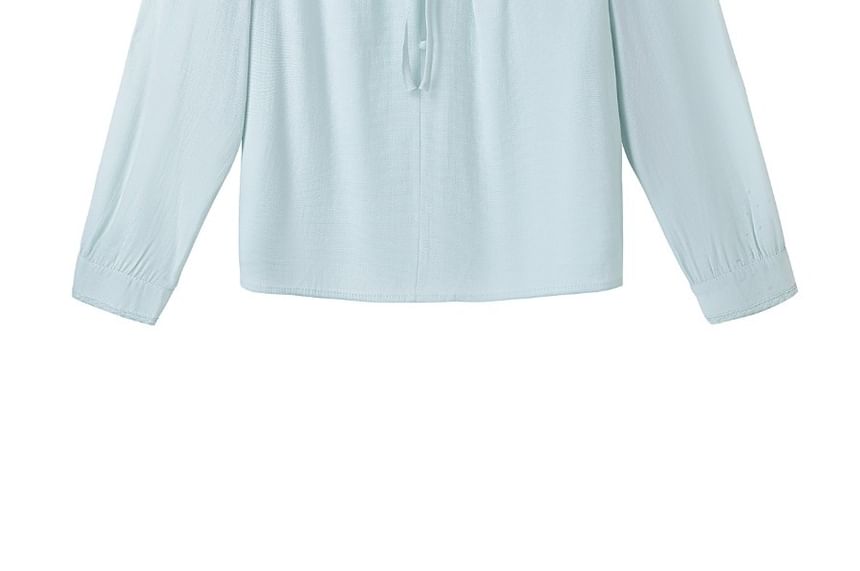 Plain V-Neck Blouse with Long Sleeves