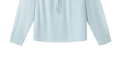 Plain V-Neck Blouse with Long Sleeves