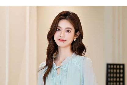 Plain V-Neck Blouse with Long Sleeves