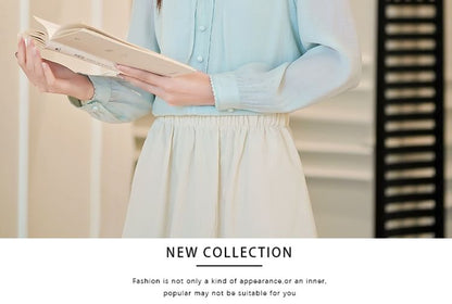 Plain V-Neck Blouse with Long Sleeves