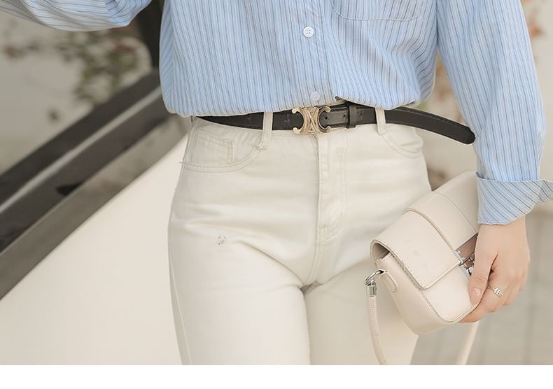 Striped Button-Up Shirt with Collar and Long Sleeves