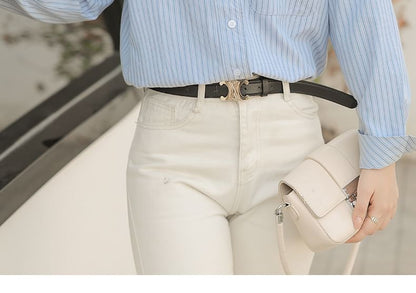 Striped Button-Up Shirt with Collar and Long Sleeves