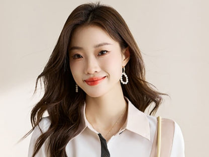 Color Block Button-Up Shirt with Collar and Long Sleeves