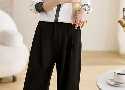 Color Block Button-Up Shirt with Collar and Long Sleeves