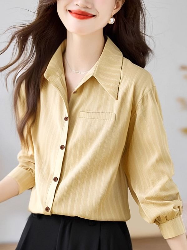 Striped Button-Up Shirt with Collar and Long Sleeves