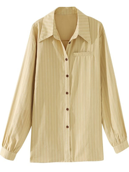 Striped Button-Up Shirt with Collar and Long Sleeves