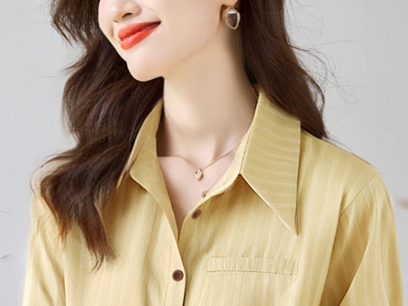 Striped Button-Up Shirt with Collar and Long Sleeves