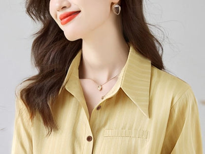 Striped Button-Up Shirt with Collar and Long Sleeves