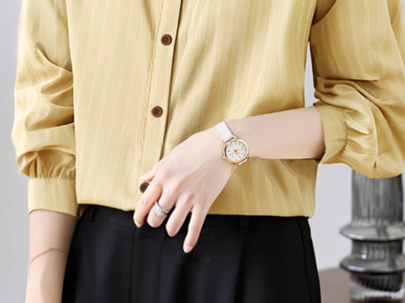 Striped Button-Up Shirt with Collar and Long Sleeves
