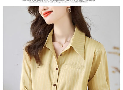 Striped Button-Up Shirt with Collar and Long Sleeves