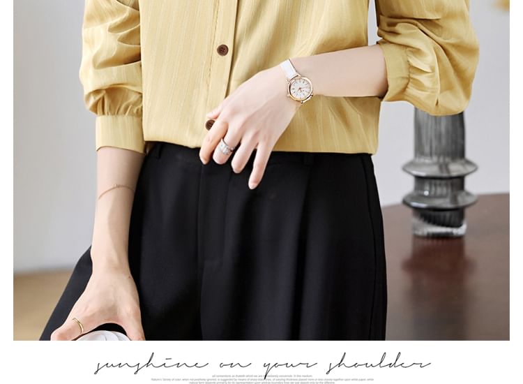 Striped Button-Up Shirt with Collar and Long Sleeves