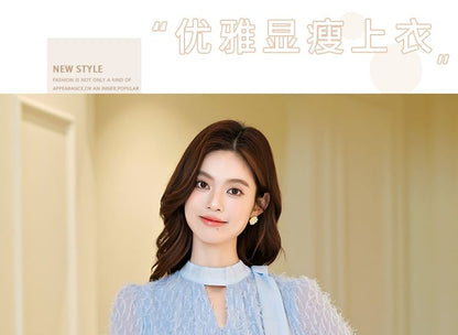 Keyhole Blouse with V-Neck and Long Sleeves