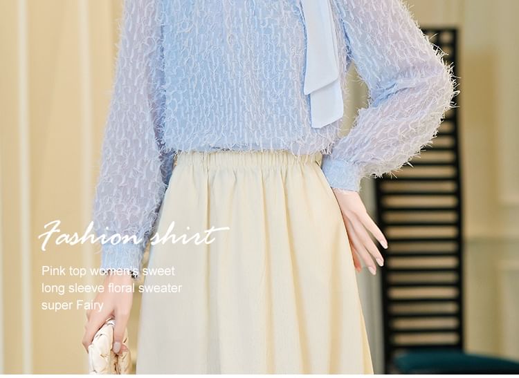 Keyhole Blouse with V-Neck and Long Sleeves