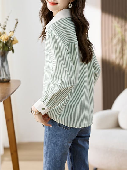 Striped Button-Up Shirt with Collar and Long Sleeves