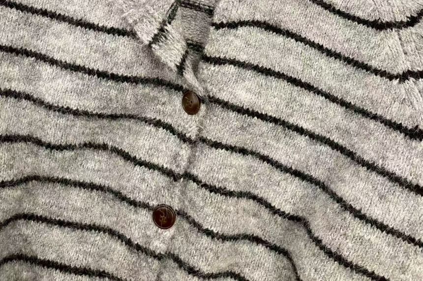 Crew Neck Striped Button Up Cardigan
