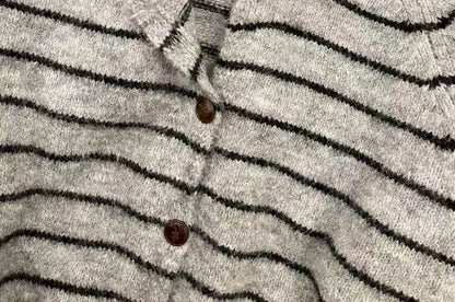 Crew Neck Striped Button Up Cardigan