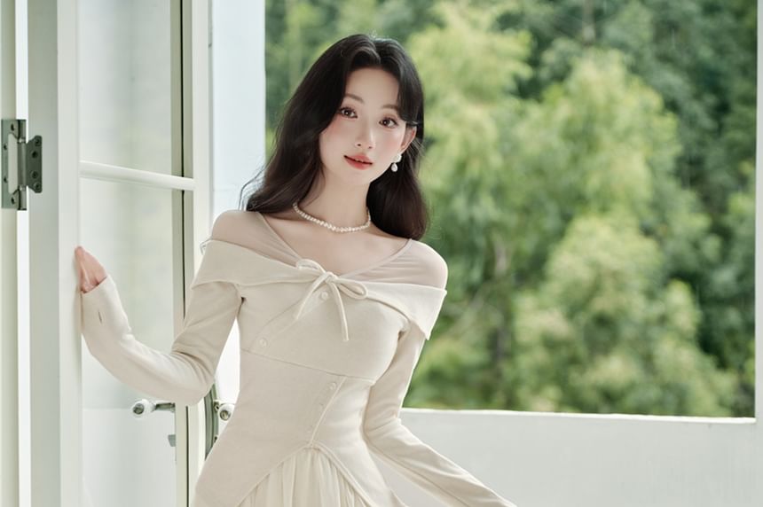 Solid Long-Sleeve Knit Top & High-Rise Maxi A-Line Skirt Set