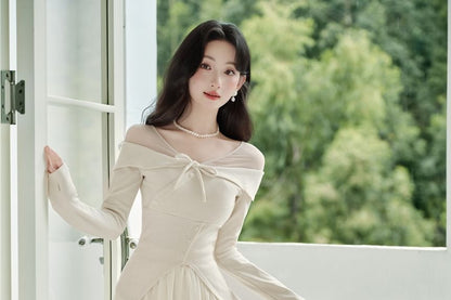Solid Long-Sleeve Knit Top & High-Rise Maxi A-Line Skirt Set