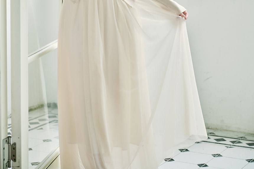 Solid Long-Sleeve Knit Top & High-Rise Maxi A-Line Skirt Set