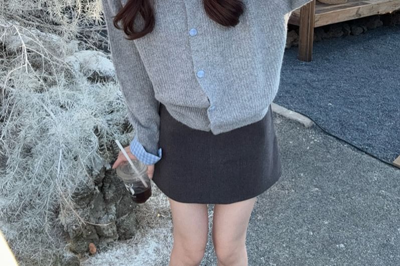 Turtleneck Button-Up Plain Cardigan