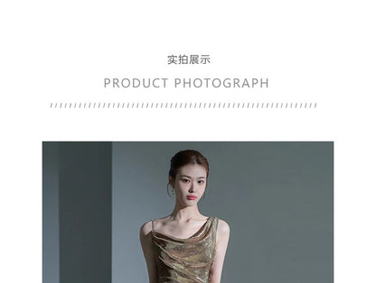 Back Evening Cowl Mermaid Gown Open Neck Sleeveless Sequin