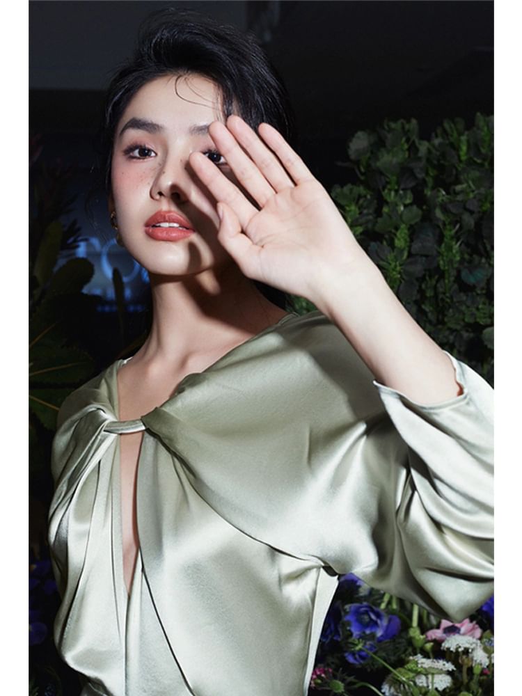 Plain Cutout Long-Sleeve Sheath Gown Evening