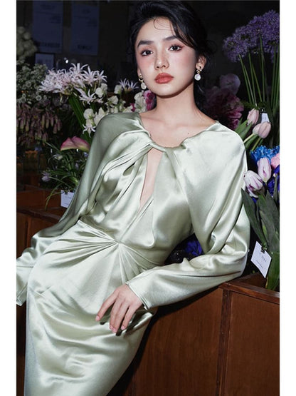 Plain Cutout Long-Sleeve Sheath Gown Evening