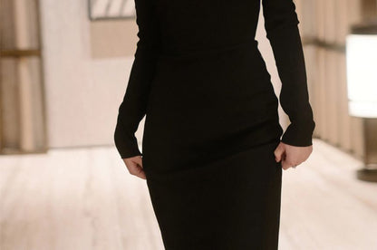 Gown Evening Off-Shoulder Long-Sleeve Plain Sheath