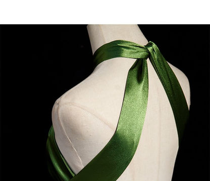 Sleeveless Plain Halter Evening Slit Gown A-Line