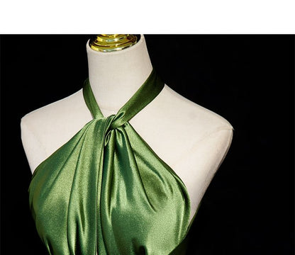 Sleeveless Plain Halter Evening Slit Gown A-Line