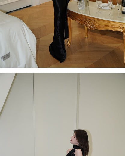 Halter Plain Open Back Sheath Evening Gown