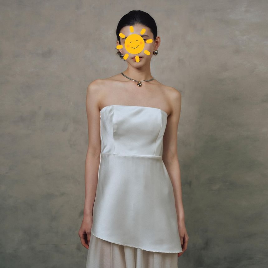 Strapless Two Tone Panel A-Line Evening Gown