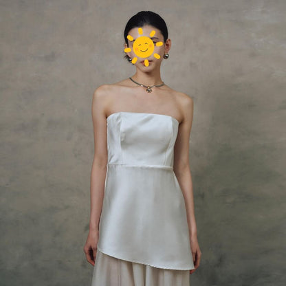 Strapless Two Tone Panel A-Line Evening Gown