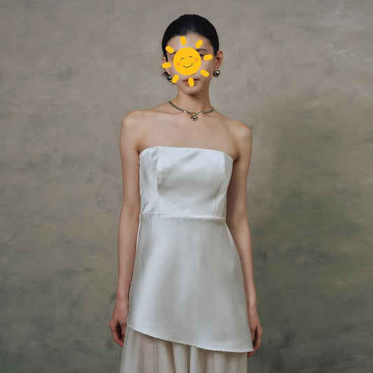 Strapless Two Tone Panel A-Line Evening Gown