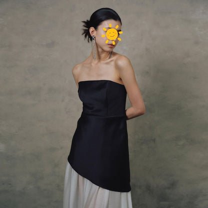 Strapless Two Tone Panel A-Line Evening Gown