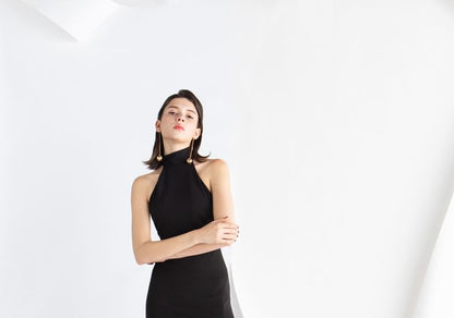 Halter Plain Slit Maxi A-Line Evening Dress