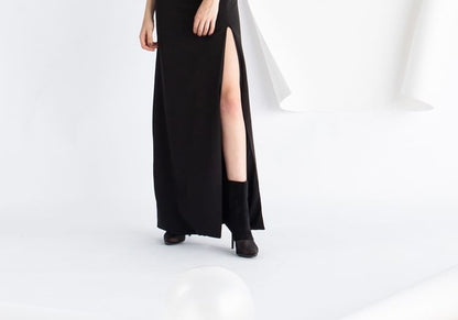 Halter Plain Slit Maxi A-Line Evening Dress