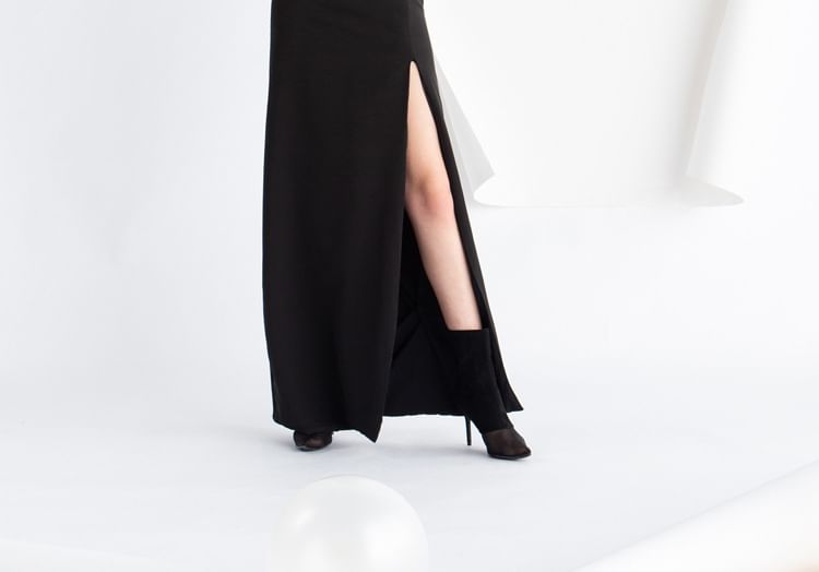Halter Plain Slit Maxi A-Line Evening Dress