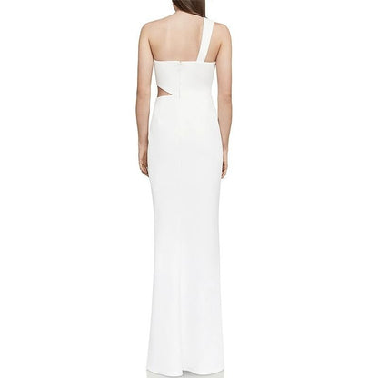 Gown Plain Cutout One-Shoulder Evening Spaghetti Slit Strap Sheath