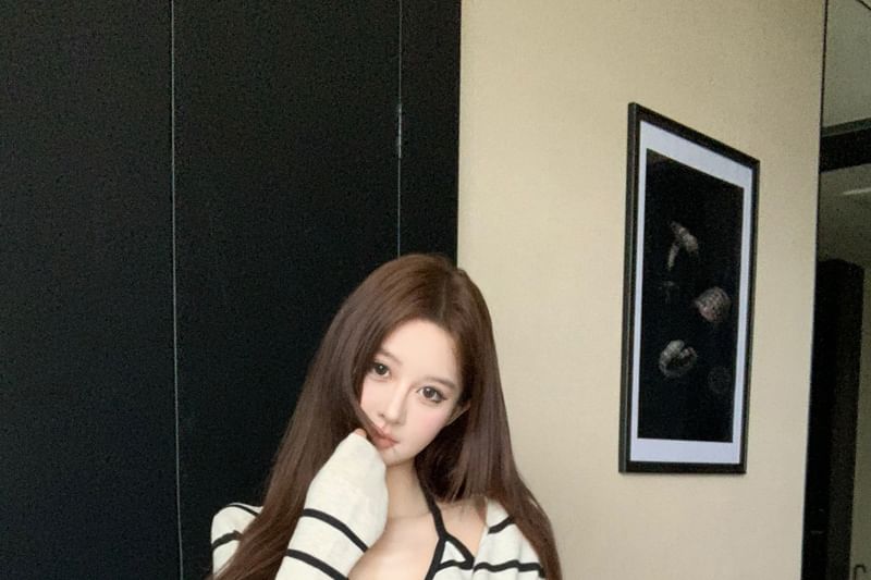 Striped Halter Knit Top & Cardigan Set