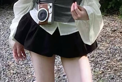 Off-Shoulder Long-Sleeve Blouse & Mid-Rise Mini Skort