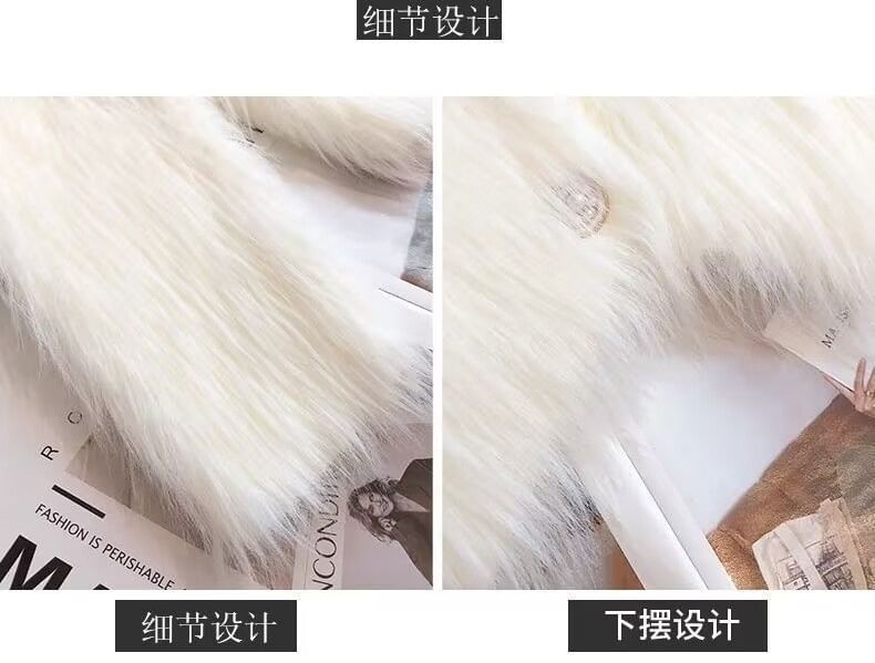 Round Neck Plain Fluffy Faux Pearl Button Cardigan