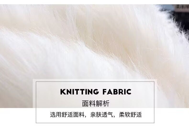 Round Neck Plain Fluffy Faux Pearl Button Cardigan