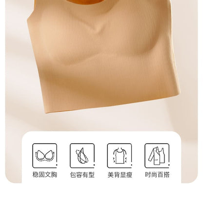 Ribbed Padded Slim-Fit Solid Cropped Tank Top