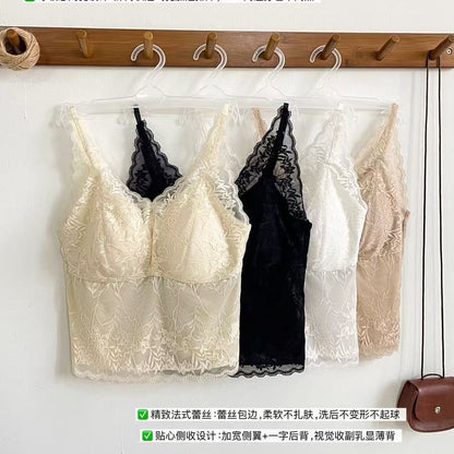 V-Neck Lace Padded Slim-Fit Solid Cami Top
