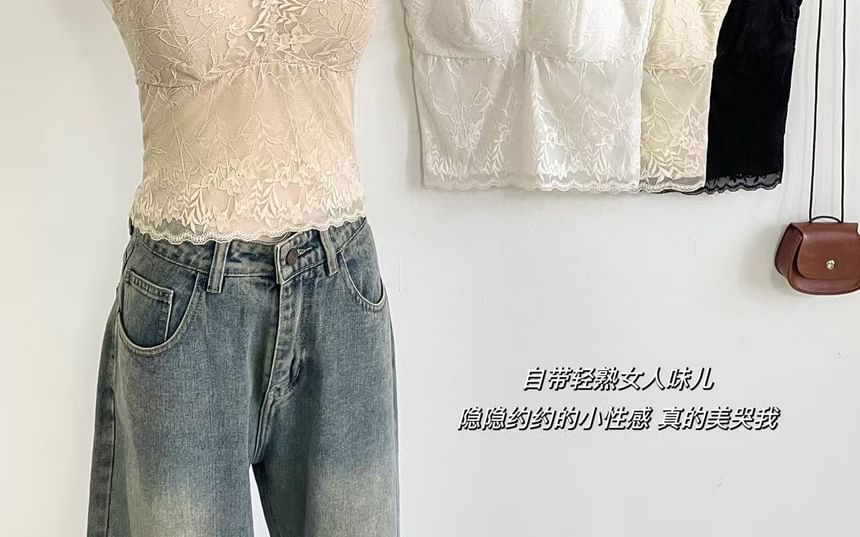 V-Neck Lace Padded Slim-Fit Solid Cami Top