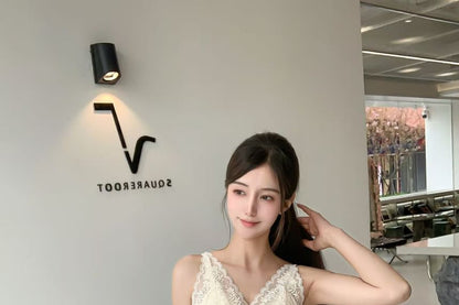 V-Neck Lace Padded Slim-Fit Solid Cami Top