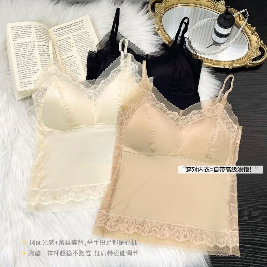 Lace-Trim Padded Slim-Fit Solid Cami Top