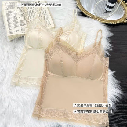 Lace-Trim Padded Slim-Fit Solid Cami Top